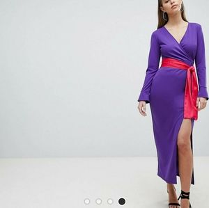 ASOS long sleeve dress with contrast tie belt
